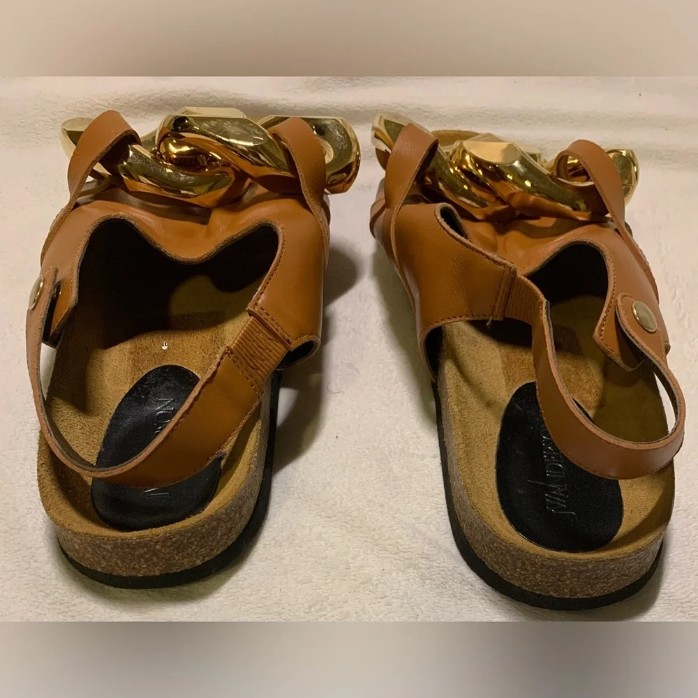 JW ANDERSON Cognac Brown Leather Chain Link Slingback Sandals size 12 NWOB - Picture 10 of 16
